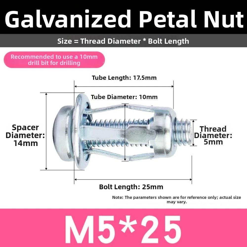 10pcs Carbon Steel Petal Screw Anchors M4 M5 M6 M8 Expansion Mechanism Rivet Nut Set Self-Locking Design Expansion Plug Kit