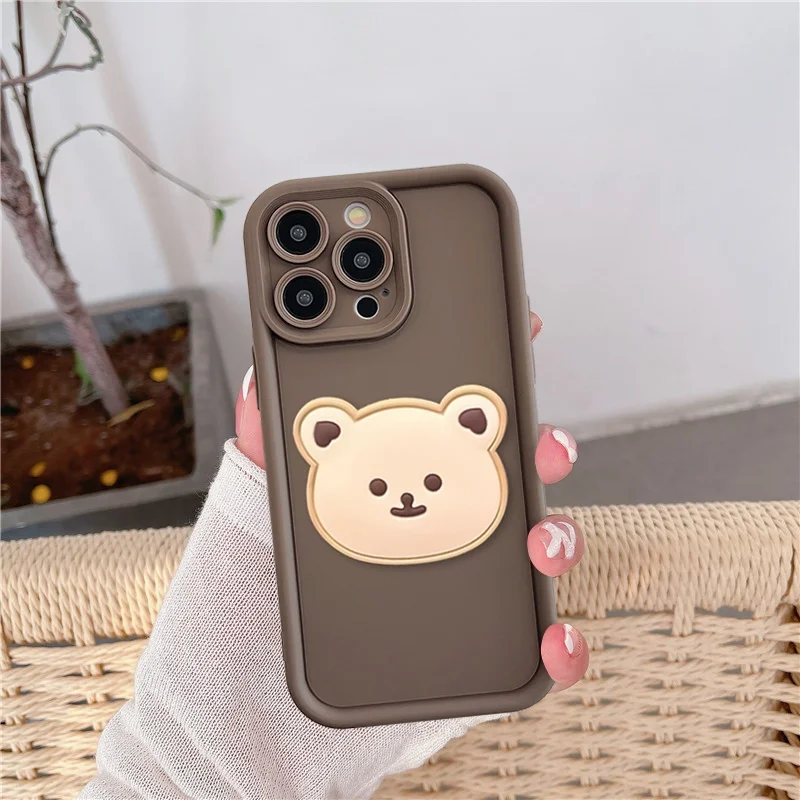 Милый мультяшный чехол с медведем для iPhone 17 Air 16 15 14 13 12 11 Pro Max 16E 17E X XR XS Max 7 8 Plus, противоударный, мягкий