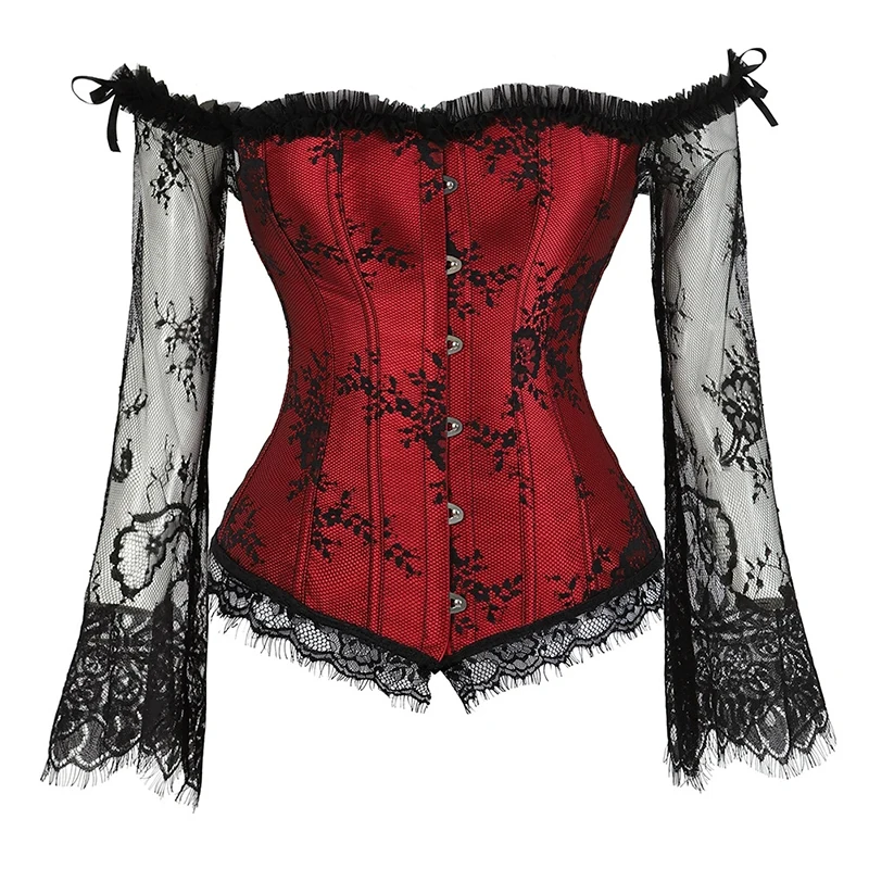 Party Costumes Women's Lace Gothic Style Courtly Luxury Corsets Lace-up Bustier with Sleeves Breathable Medieval Dance  Gothic