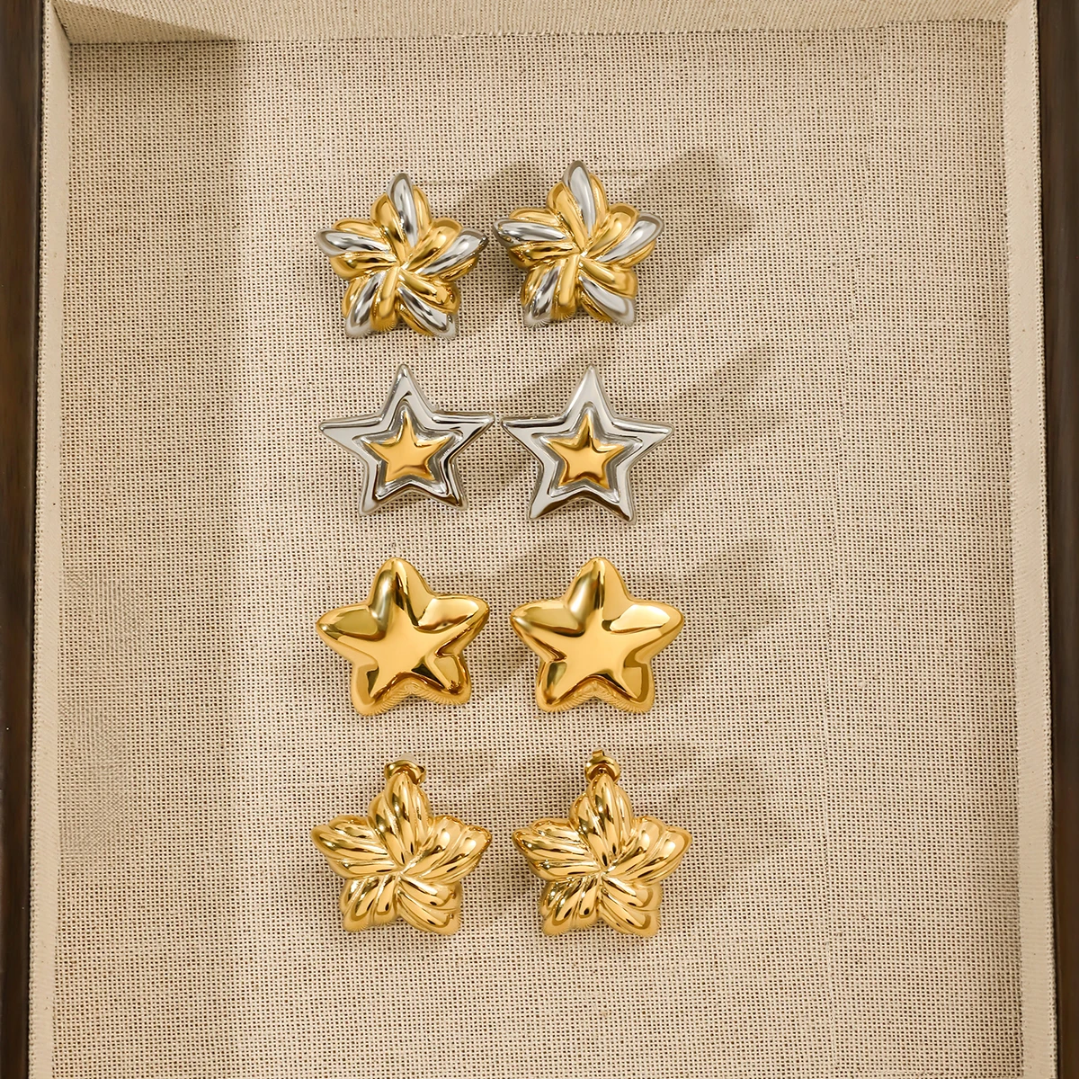 

AIKOER Minimalist Classic 18k Gold Color Plated Stainless Steel Two Tone Pentagram Ear Studs Chubby Star Earrings Women Jewelry