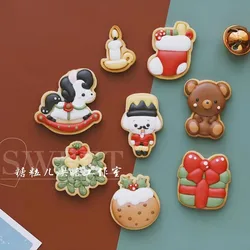 Christmas Santa Claus Horse Soldier Bear Cookie Cutter Elk Candle Sock Gift Biscuit Stamp Sugar Craft Party Pastry Baking Mold