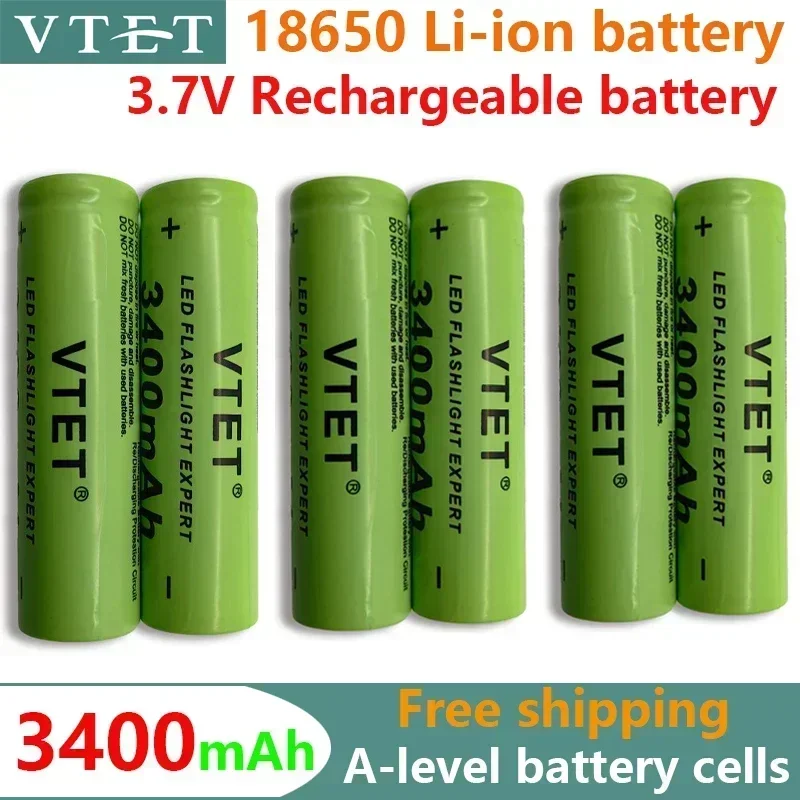 2024New 18650 3.7V 3400mAh Rechargeable Battery for Flashlight Torch Headlamp Li-ion Rechargeable Battery Drop FAN New Arrival