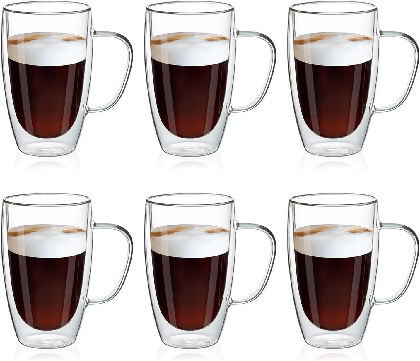 

6-Pack 16oz Double Wall Glass Mugs, Shatterproof & Heat Resistant for Coffee, Tea, Latte