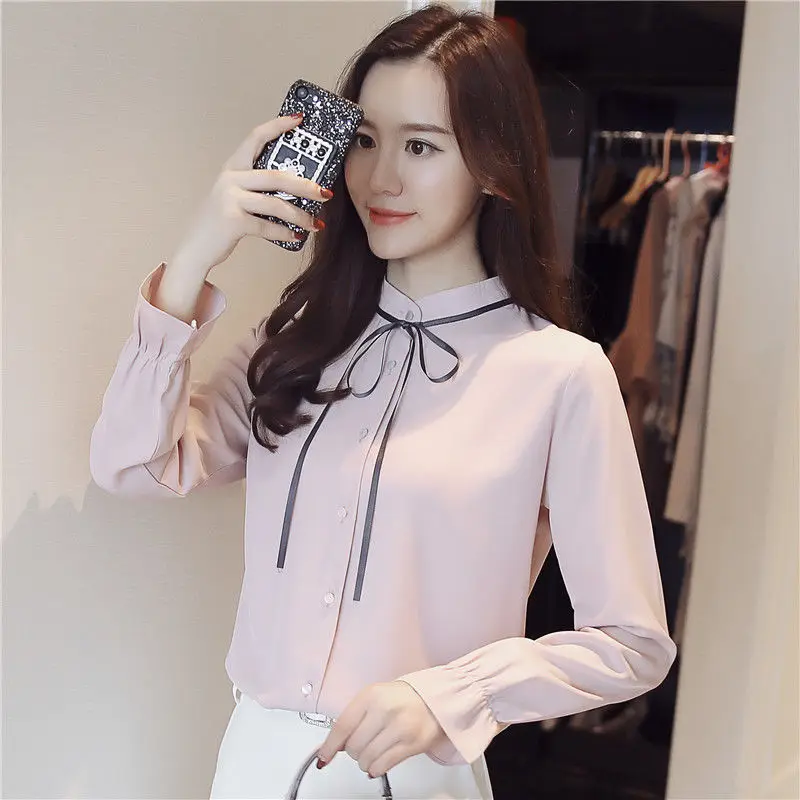 Elegant Princess Sleeve Button Lace Up Bow Shirt 2022 Autumn New Korean Women\'s Clothing Fashion Solid Color Office Lady Blouses