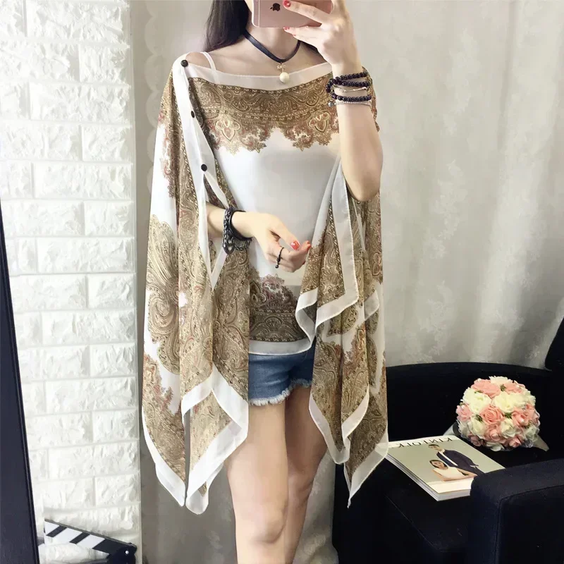 Mixed Color Shawl Scarf Shirt Poncho Sunscreen Scarf Women Sun Protection Soft Beach Shawl Cover Ups Comfortable Plus Size