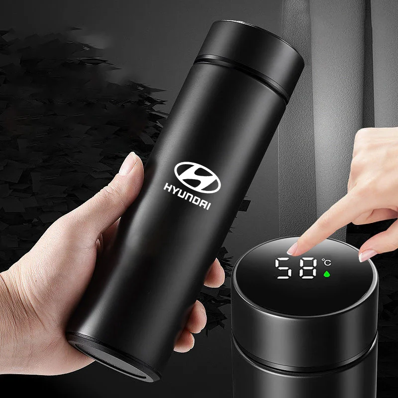 Car Portable Coffee Thermos Car Smart Stainless Steel Insulation Cup For Hyundai i30 i40 ix 35 Coupe Tucson Sonata Elantra Kona