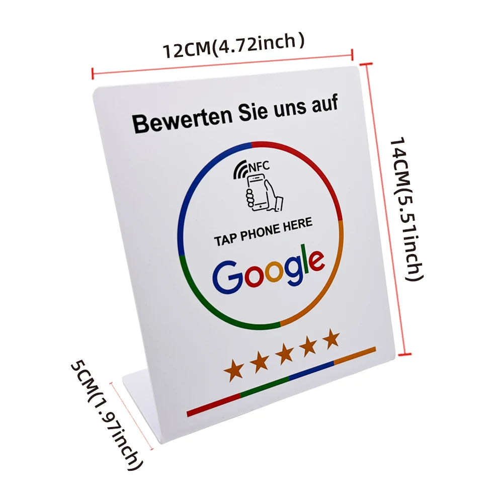 NFC215 Tap Stand الألمانية الفرنسية الإسبانية الإنجليزية 8 نسخة Google Review NFC Stand NFC عرض الطاولة للمطعم