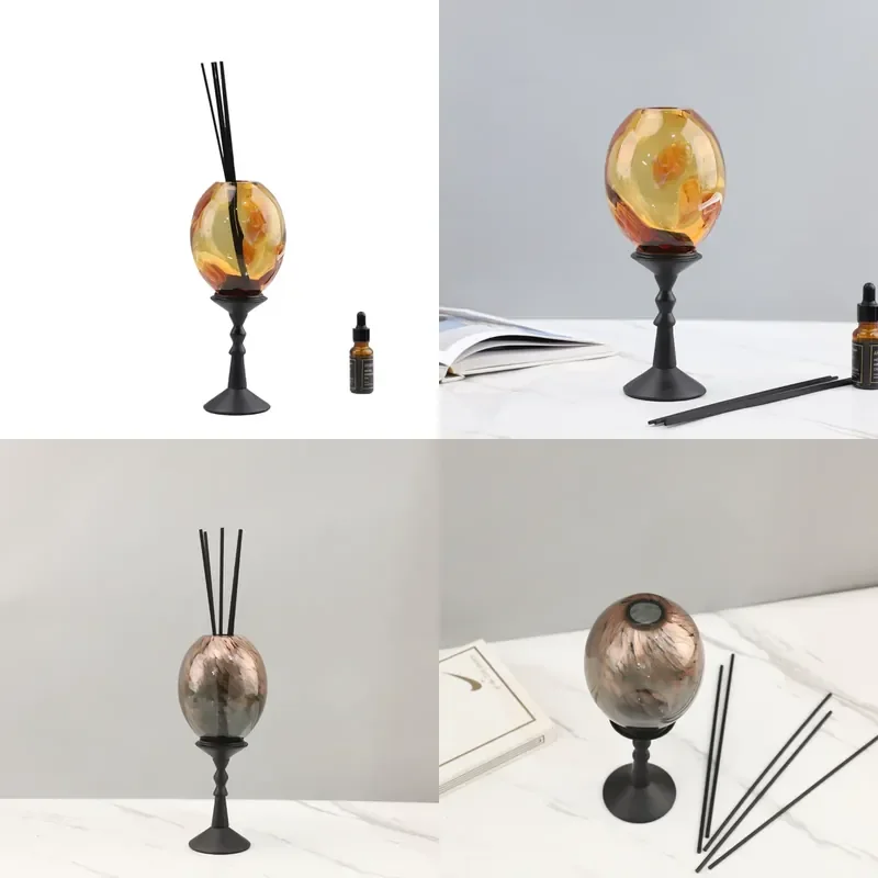 Modern Light Luxury Glazed Aromatherapy Bottle High Foot Base Diffuser Container Ornament for Desktop Living Room TV