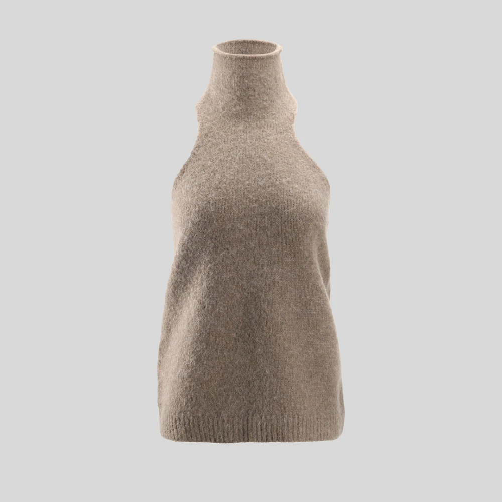 

Wool-Cotton Blend Women's Tank Top Sexy Backless High-Neck Tank Top Pairs Well with Long-Sleeve Shawl 2025 Winter New Y2k