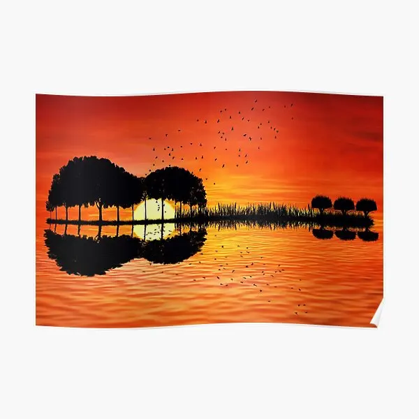 

Guitar Island Sunset Poster Mural Decoration Print Vintage Decor Room Art Picture Modern Painting Home Wall Funny No Frame