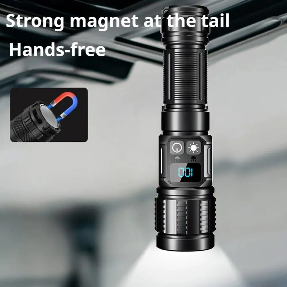 Magnetic Zoom Flashlight 800LM Digital Power Display Side Light 5 Modes Type-C for Camping Repair