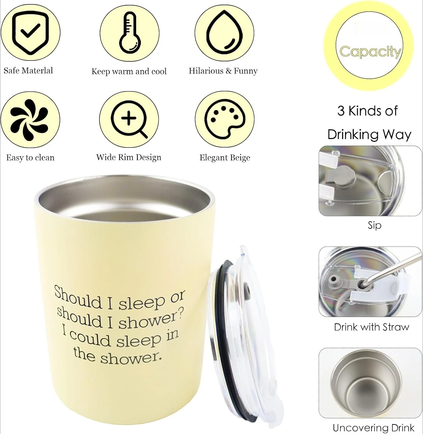 كوب قهوة للسفر مع غطاء وقش، كوب ترمس محمول من الفولاذ المقاوم للصدأ، زجاجة مياه محمولة مانعة للتسرب