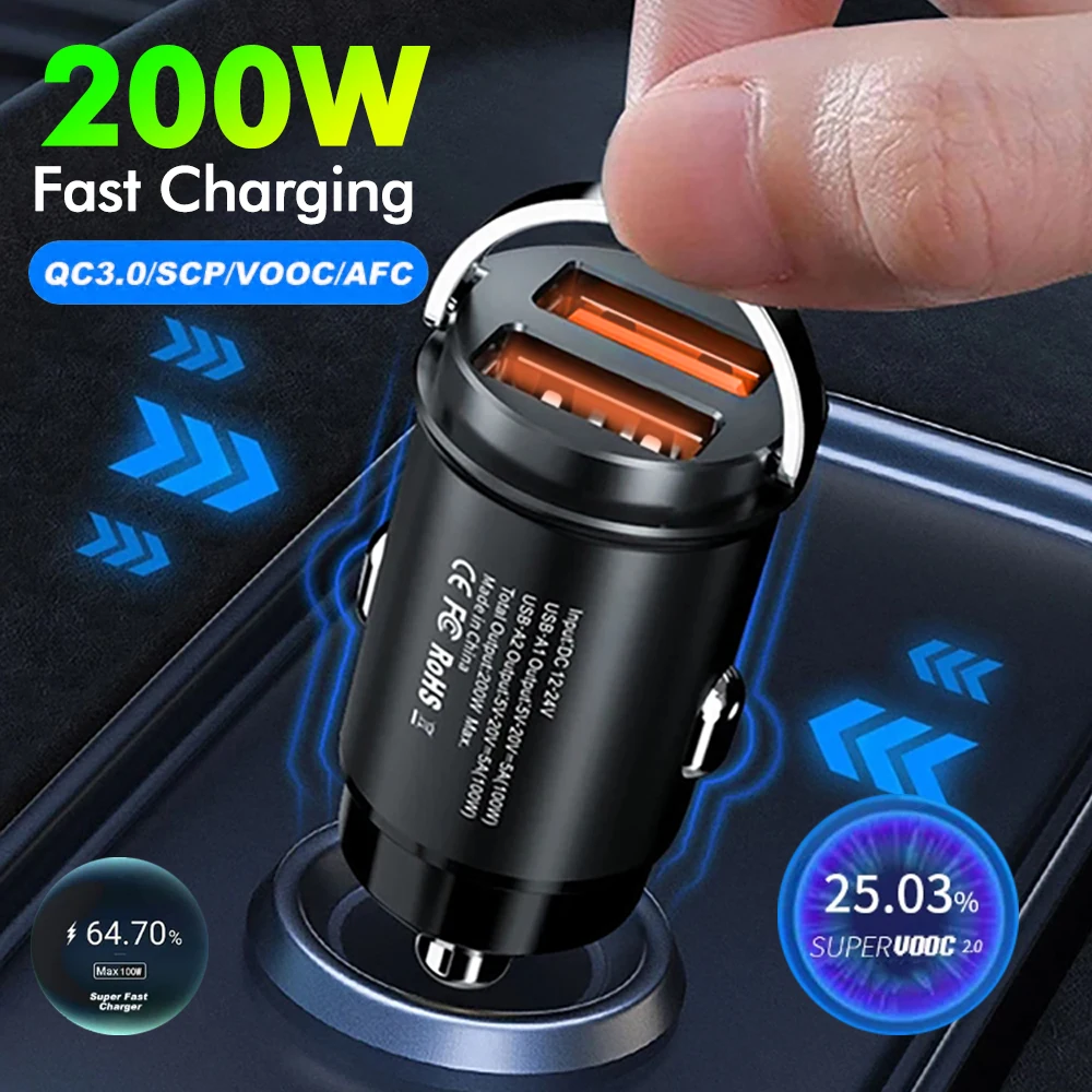 200W Mini-Autoladegerät Schnellladung für iPhone QC3.0 Mini PD USB Typ-C Auto-Handyladegerät für Xiaomi Samsung Huawei