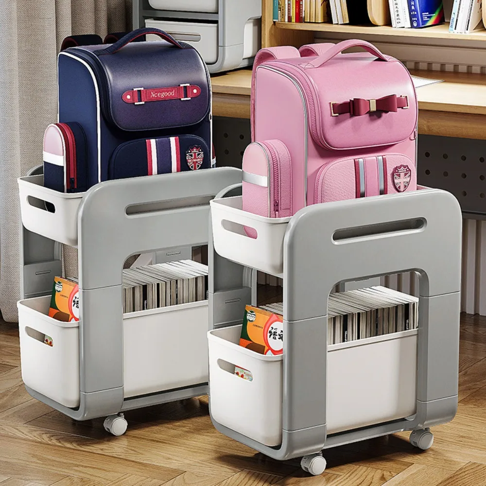 2-Tier Rolling Cart Students School Bags Trolley Table Edge Multi-Layer  Style Storage Rack Multi Functional Mobile Book Cart