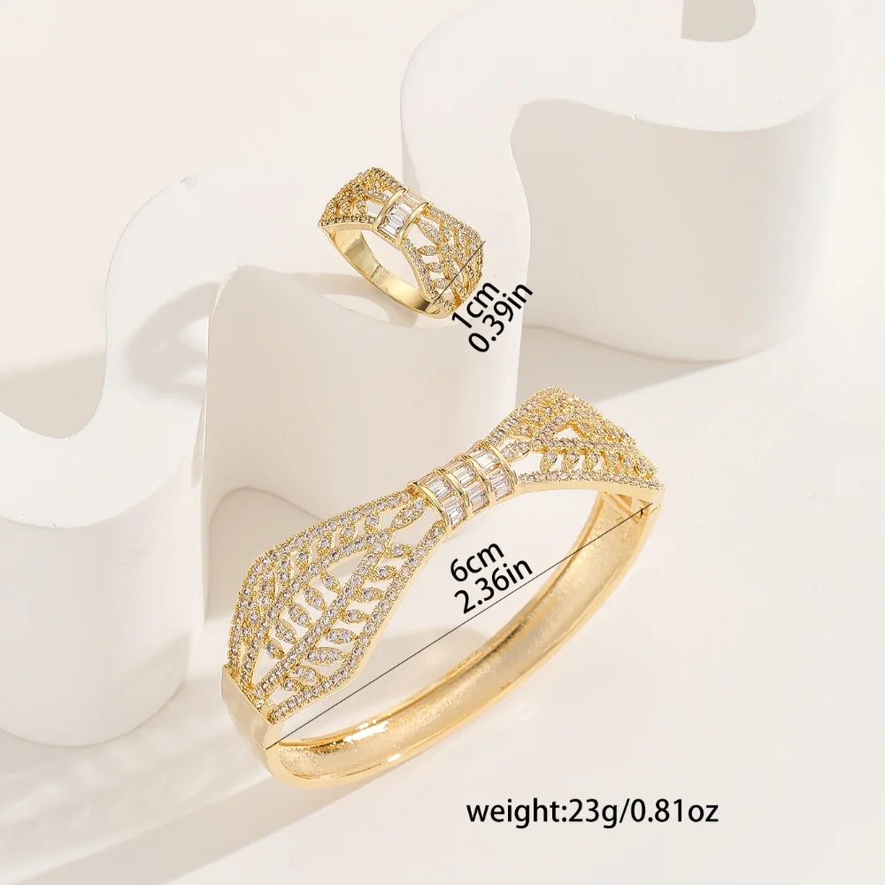 سلسلة بنمط مجوف مزين بالمايكرو للنساء ، سوار وخاتم ، على الطراز الشرقي الأوسط ، كوري ، طقم 2. #4