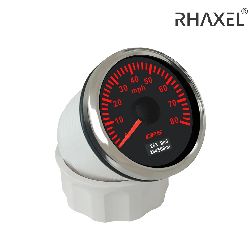 RHAXEL 2Inches Universal GPS Speedometer Gauge 200MPH Tripmeter for Motorboat Racing with 7 Colors Backlight 12V 24V