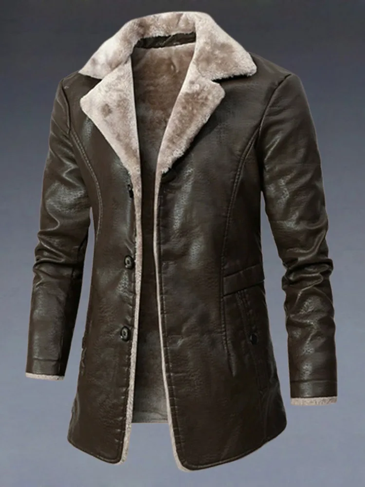 

Haining Men's Genuine Leather Jaet Winter Thiened Fce Lined Fur Inteated Coat Busin Casual Sle Mid-Length