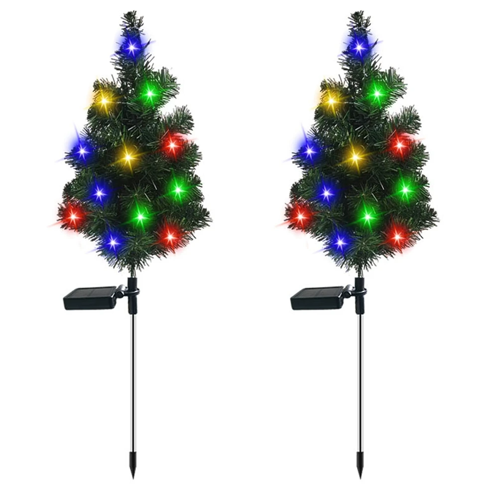 Solar Christmas Decoration Tree Lights Outdoor Waterproof Yard Decorative Stake with LED Light Xmas Tree Garden Decor for Lawn