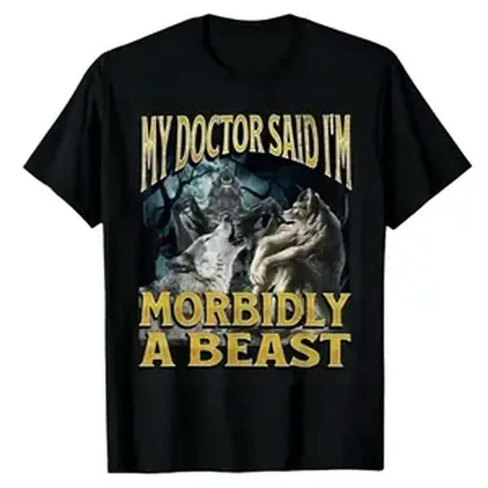Humorous Spooky Werewolf Alpha Short Sleeve T Shirt Playful Emoji Graphic Casual Top Unisex Couple Gift Multiple Sizes Casual Outfit Good Graphic Tees Men's T Shirts Women's T Shirts 90s Graphic Tees Classic Streetwear Short Sleeve Daily Wear Gift Idea Cr