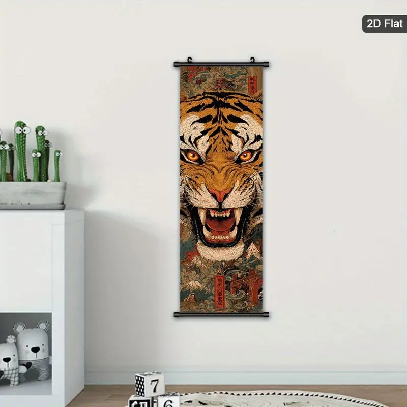 Vertical Scroll Tiger Tapestry Roaring Tiger Head Retro Japanese Ukiyo-e Decoration Living Room Entrance Wall Room Decoration