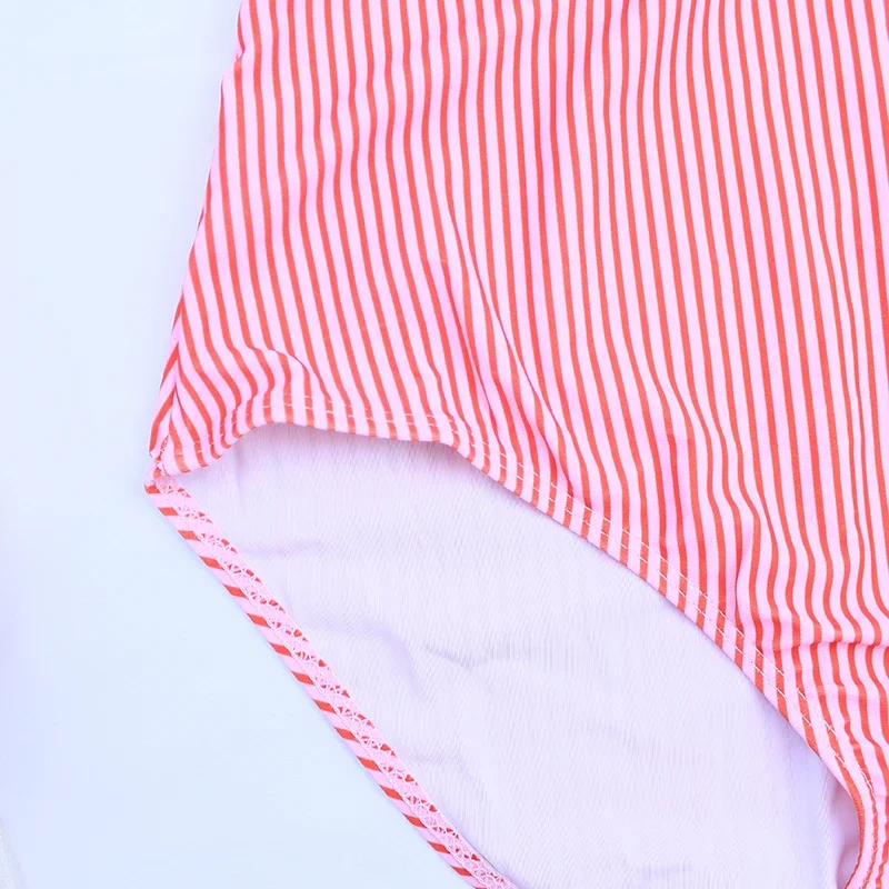레드 러플 원피스 수영복 딥 브이넥 수영복 여성 수영복 비치웨어 모노키니 스트라이프 여성 수영복