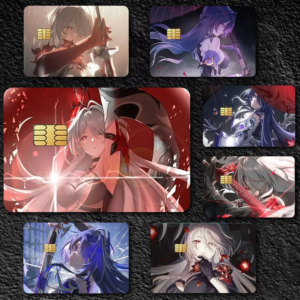 Game Honkai Star Rail Acheron 4pcs 1Set Funny Shell On Off Ultra Thin No Fade Sticker Skin Cover Film For Debit Credit Card