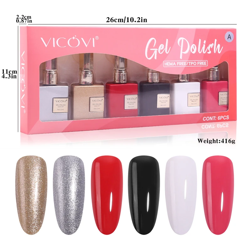 6 pezzi di smalto per unghie non impostato Capodanno semi permanente ibrido nero colore rosso smalto gel San Valentino popolare Natale tinta unita