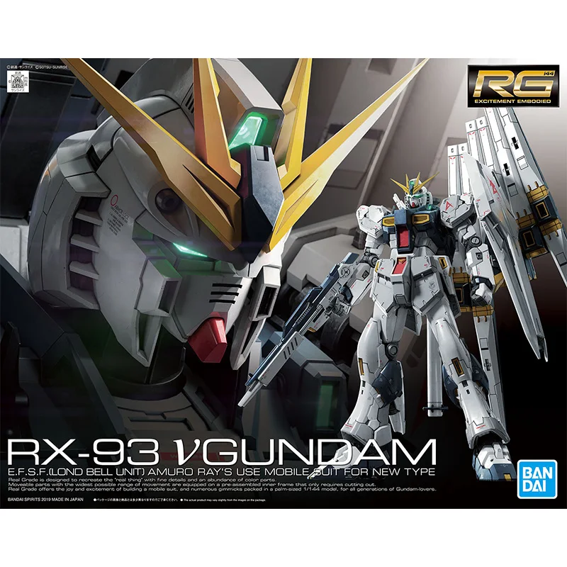 Spot Bandai Genuine GUNDAM RG 1/144 RX-93 Nu GUNDAM Anime Action Figure Assembly Toys Collectible Model Decorative Toy Gifts