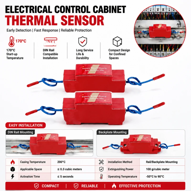 Electrical Control Cabinet Thermistor, 170°C High Sensitivity Thermal Detector, Dual Nozzle, 30G/40G, DIN-Rail Mount