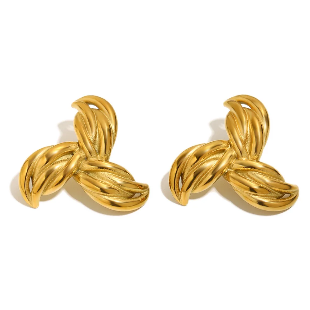 18K Gold Plated Stainless Steel Statement Stud Earrings, Sculptural Boomerang Swirl Earrings, 80s Power Jewelry