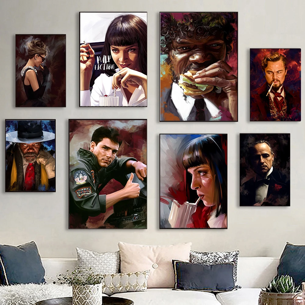 Vintage Movie Poster John Wick Chapter Pulp Fiction Top Gun Wall Art Canvas Painting Print Pictures for Living Room Home Decor