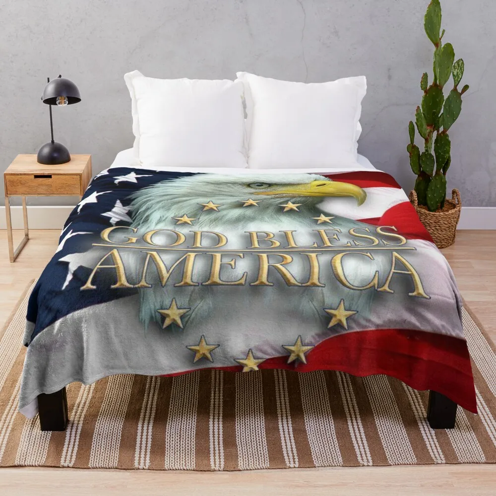 

God Bless America Throw Blanket Plaid warm winter Quilt Blankets