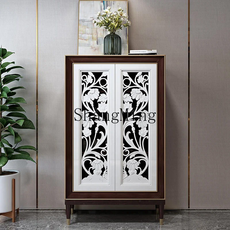 

CL home light luxury wall dining side cabinet living room villa storage simple solid wood cabinet