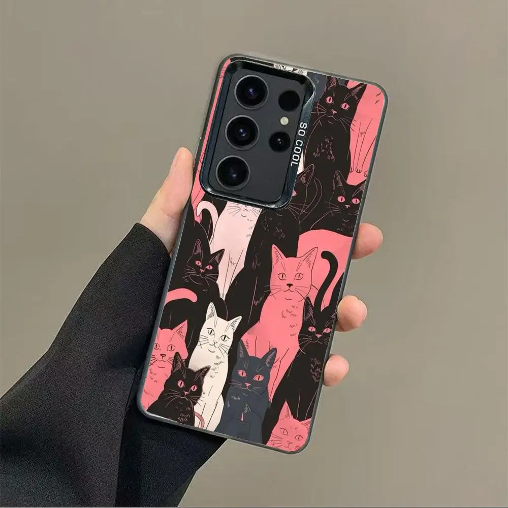 شاشة مليئة بالقطط جراب هاتف لهاتف جالاكسي S25 S24 S23 S22 S21 S20 Ultra/ FE/Plus غطاء خلفي مقاوم للصدمات مضاد للبصمة #1