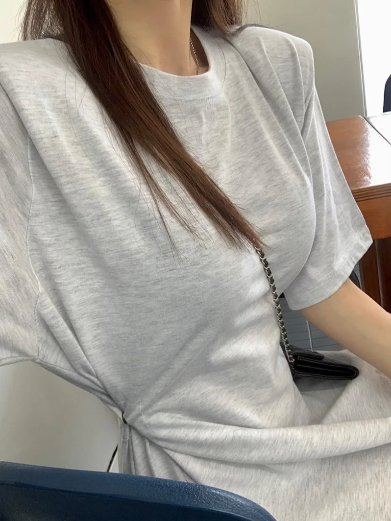 فستان قطني كاجوال بأكمام قصيرة للنساء، فستان صيفي رقيق يشكل الخصر ويرتدي فوق الركبة من القطن الخالص