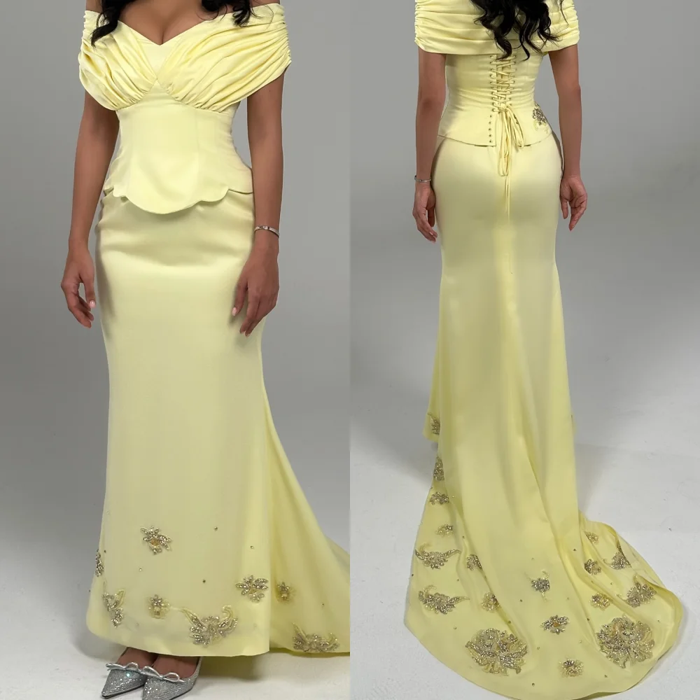 

Customized Jersey Sequined Ribbon Off-the-shoulder Trumpet Midi Dresses Bespoke Occasion Exquisite Sizes Available Evening