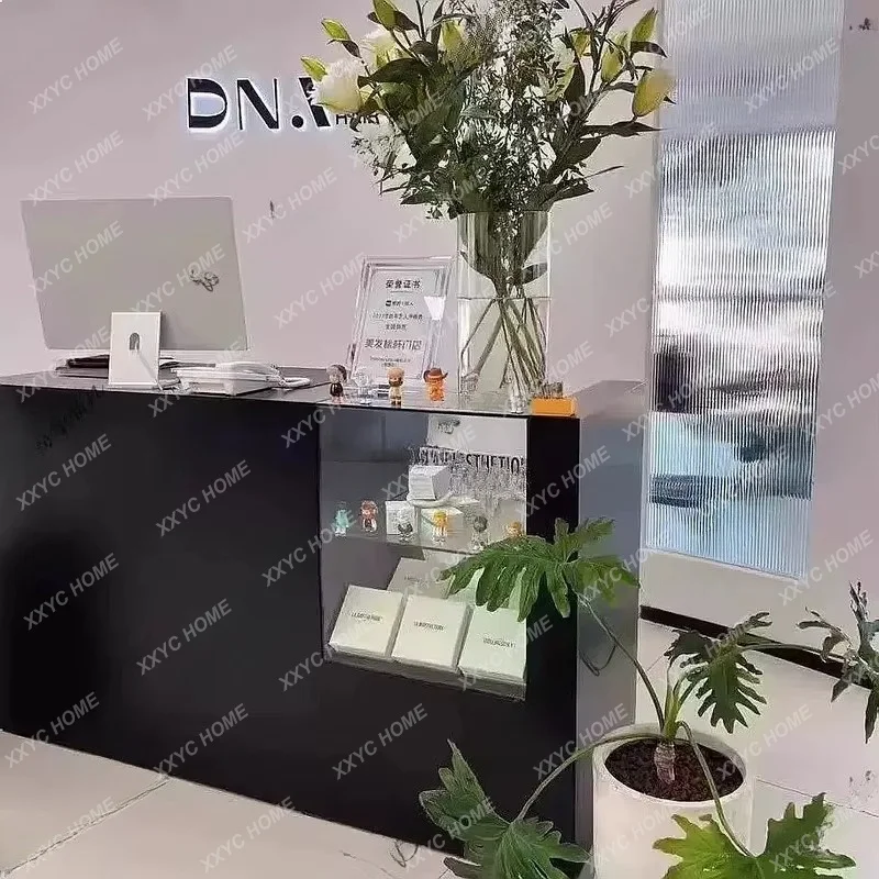 XXFashion Store Cashier Desk Small Boutique Counter Glass Display Cabinet Island Simple Front Desk