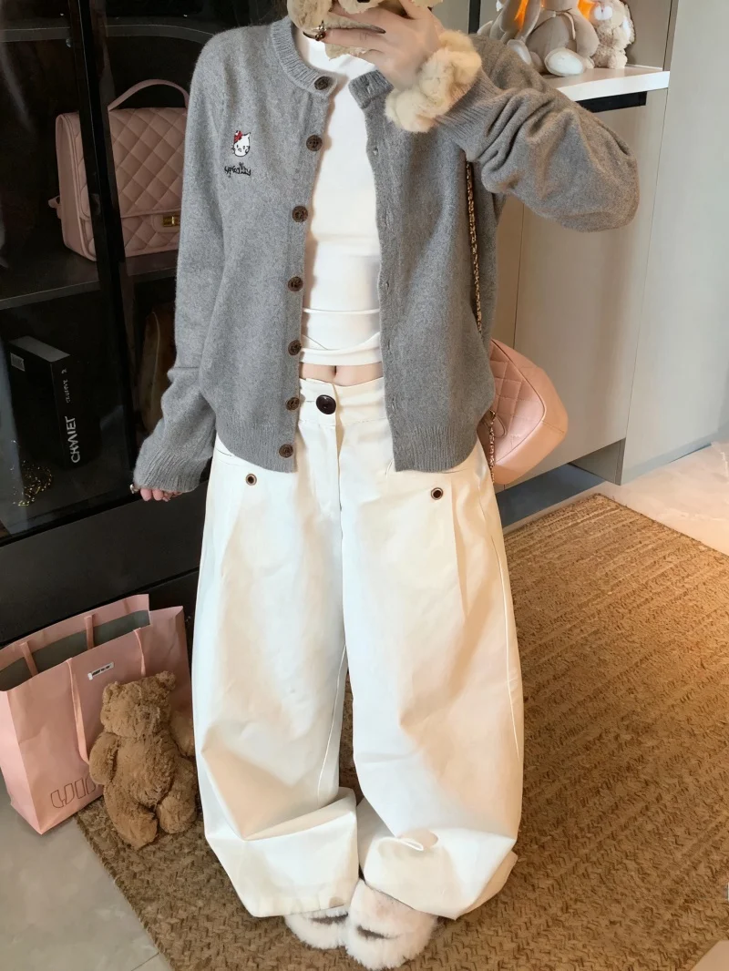 Autumn Winter New Sle Women's round Ne Embroidered Long Sve Sweater Cardigan Soft Cozy Versatile Inner And Outer Wear