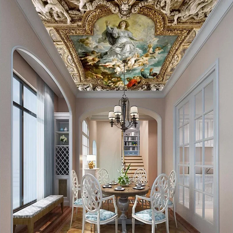 Photo Wallpaper European Style Ceiling Zenith Mural 3D Figure Oil Painting Background Wall Paper Living Room Restaurant Frescoes