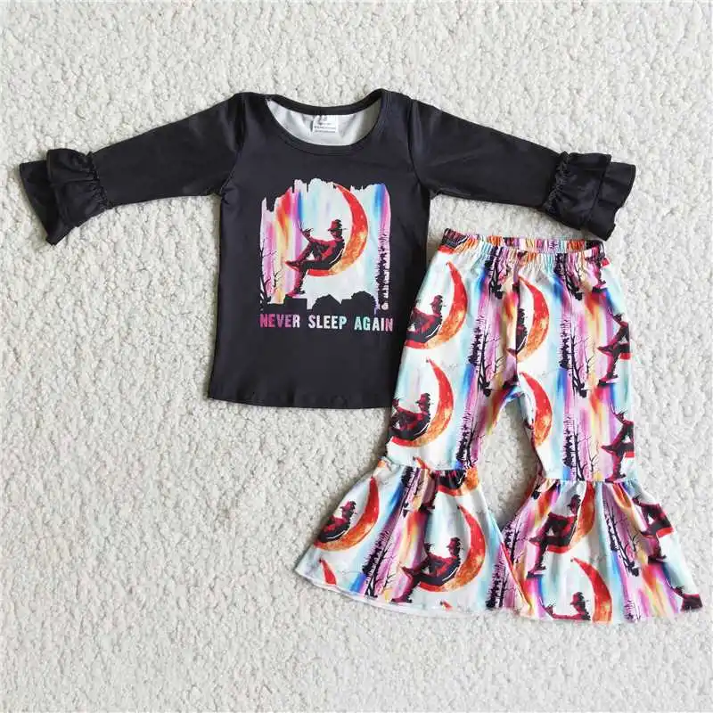 

2022 Rts Daily Wearing New Design Black Moonman Long Sleeve Shirt Purple Blue Pants Fashion High Quality Western Baby Girls