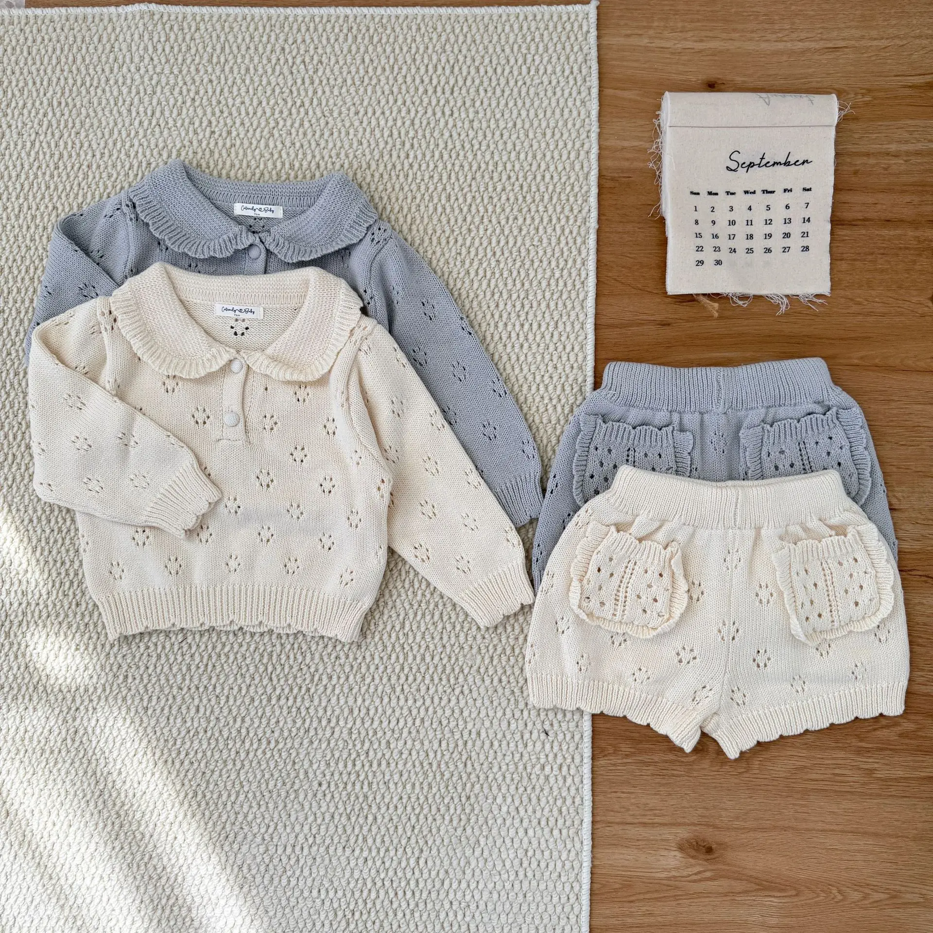 2026 New Autumn Toddlers Kids Knitted Sets Hollow Out Sweater Shorts 2pcs Korean Style Baby Girls Cute Outfits