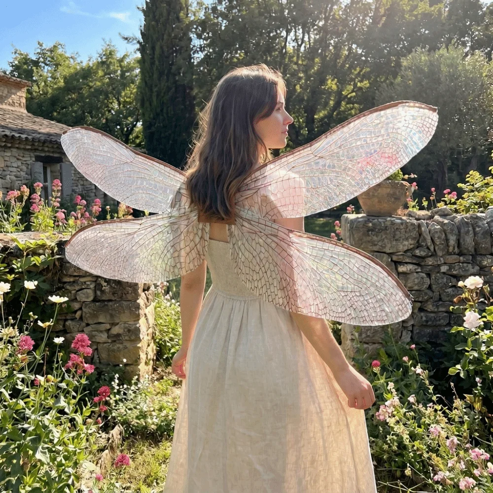 New Polyester Dragonfly Wings Transparent Mesh Shimmer Fairy Elf Wings Large Iridescent Costume Wings Theme Party