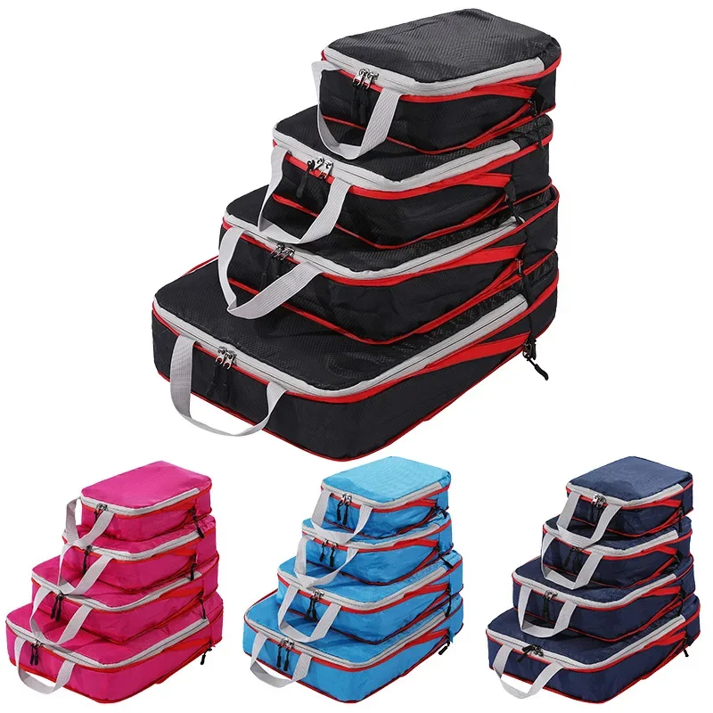 Compressible Packing Cubes Foldable Travel Storage Bag Waterproof Travel Suitcase Nylon Portable with Handbag Luggage Organizer