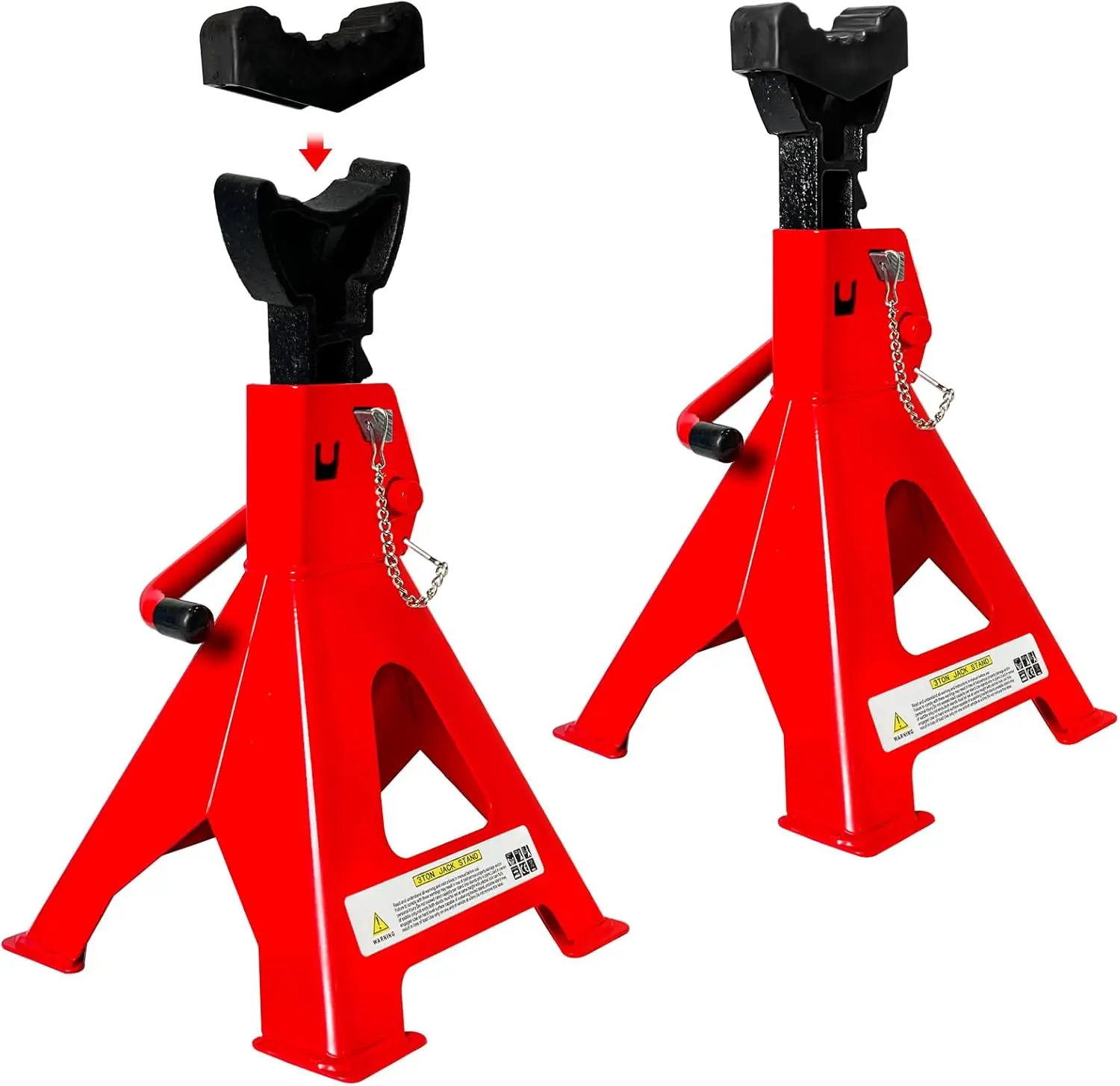 

3 Ton Adjustable Car Jack Stands with Double Pin Locking, Rubber Pads for Trucks and Garage Use, Red Pair