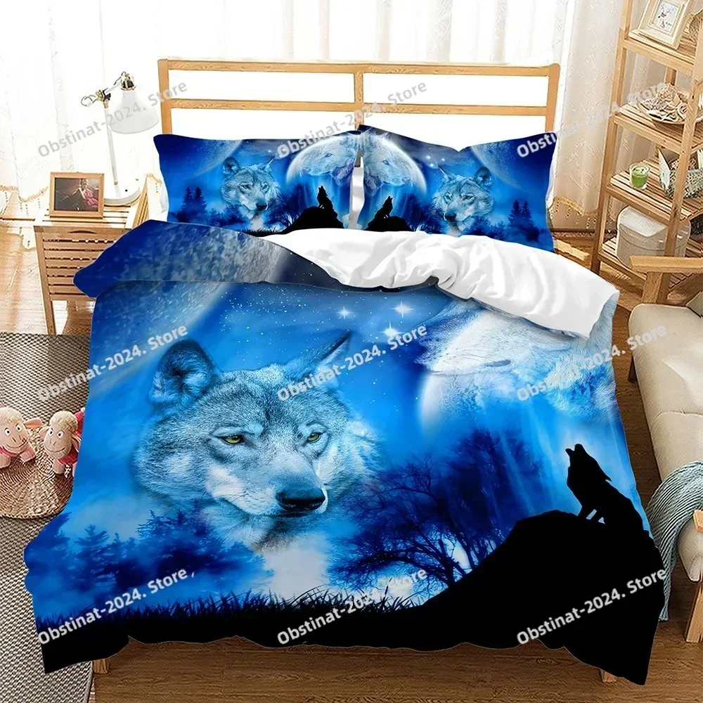 Wolf Animal Moon Snowfield Tree Wildlife 3D Bedding Set Duvet Cover Pillowcases Comforter Bed Linen Twin Queen King Size