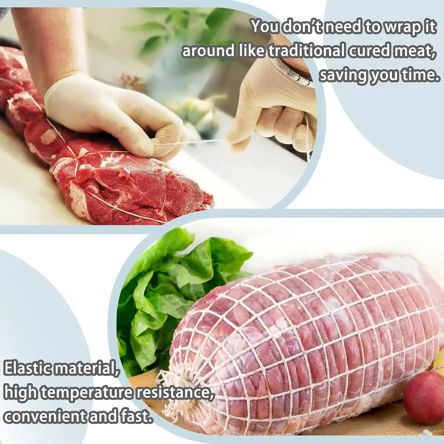 Elastic Meat Mesh Roll Meat Skewers Cooking Rope Food Mesh, For Italian Spicy Sausages, Stretchable Polyester Cotton Mesh image 3