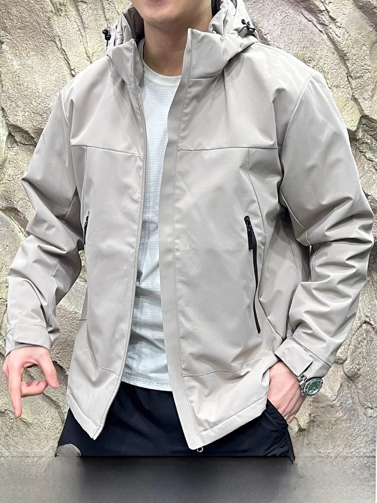 

Graphene Heating Lined Hooded Men's Jacket Outdoor Waterproof Winter Cotton Coat Standard Fit Cleanfit Long Sleeve Pure Color