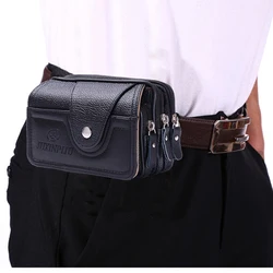 Customized Bag 2024 New PU Leather Vintage Waist Pack Multi-function Phone Coin Waist Bag Wearable Belt Outdoor Wallet Men Women