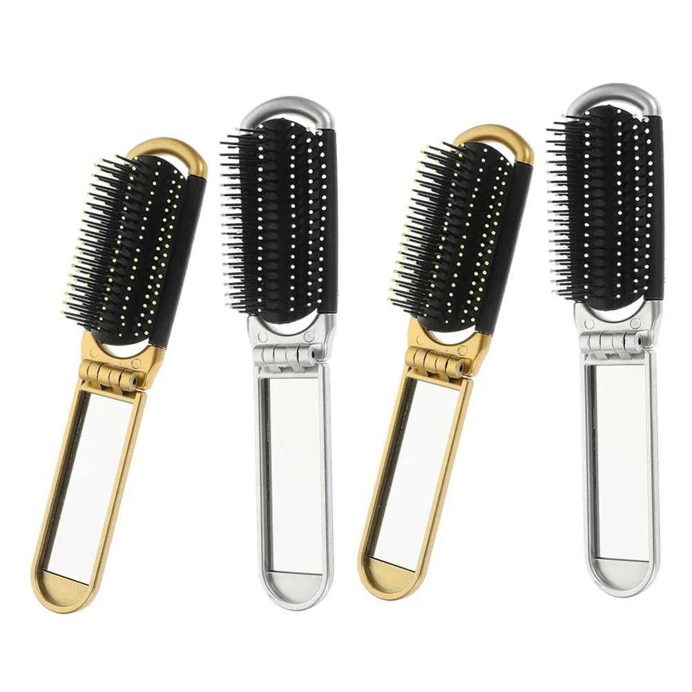 

4 pcs Foldable Mirror Comb Portable Travel Brush Golden Silver Color Detangling Scalp Massage Hair Care Styling Mini Brush