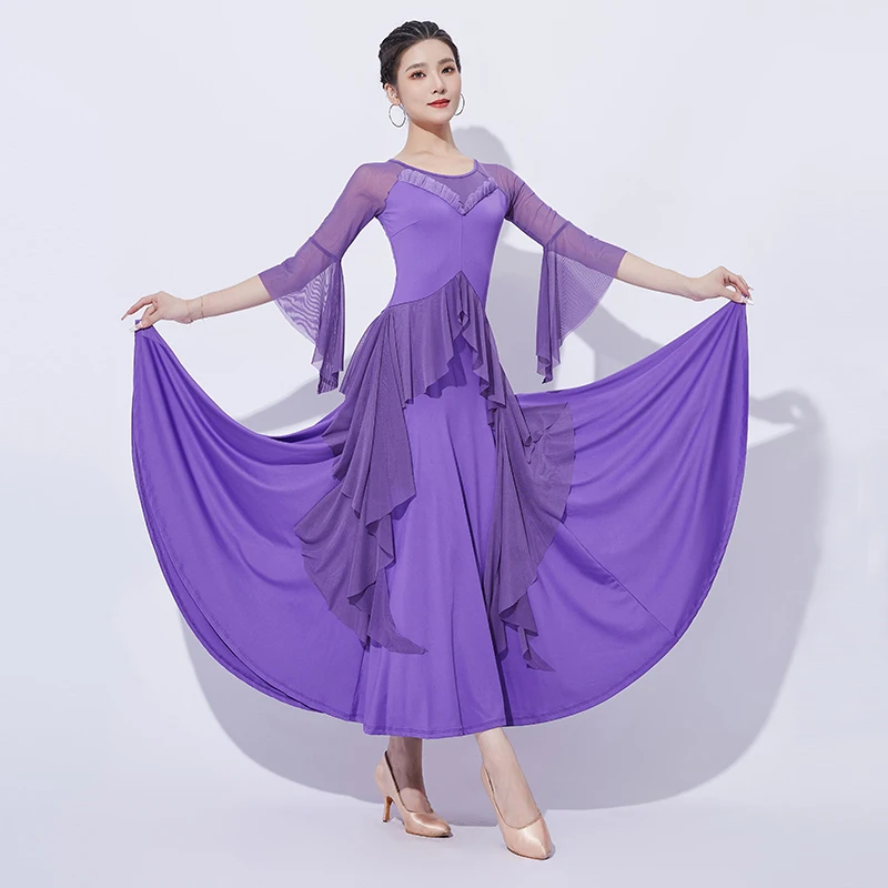 Ballroom Dance Dress Loose Half Sleeves Big Hem Waltz Gowns Flamenco Outift Competition Costume Performance Clothes Stage Wear